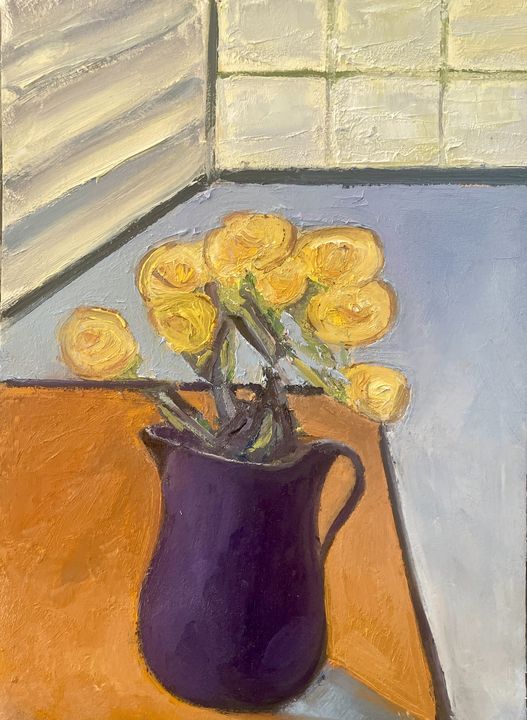 Yellow Flowers, Purple Vase